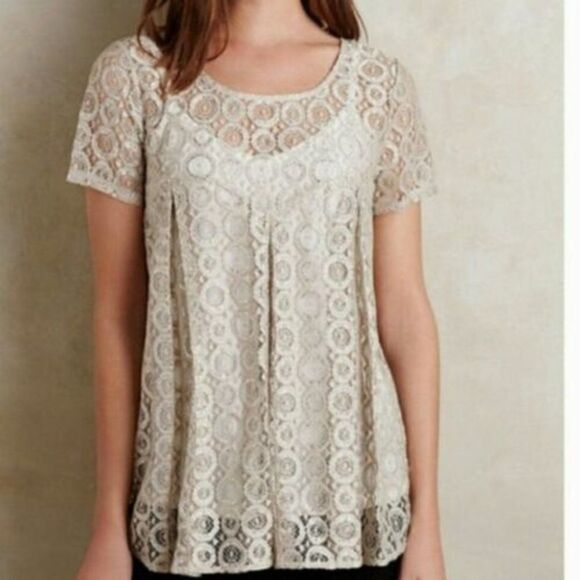 Anthropologie-Akemi and Kin Metallic Lace Blouse Sz S - Picture 1 of 9